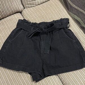 Women's Black Tie-Waist Mom Shorts